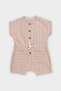 Brown Cotton Linen Waist-Tied Zero Sleeve Baby Boy Jumpsuit - 2