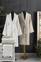 100% Cotton Patterned Cream-Beige 2 Bathrobe&2 Face Towels&2 Bath Towels 6-Piece Bathrobe Set Q.K.Br.Nz.St