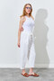 Elastic Waist Carrot Cut Linen Trousers - Ecru |   Mks661931-01 - 3