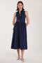 Women's Standard Fit Buttoned Waist Tie Shirt Collar Navy Blue Dress - 4