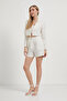 Women's Linen Look White Mini Shorts with Elastic Waist - 3
