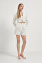 Women's Linen Look White Mini Shorts with Elastic Waist - 2