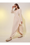 Solid Puff Sleeves Asymmetric Hem A-Line Maxi Dress