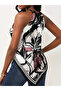 Women's Triangle Cut Halter Neck Flower Pattern Single Jersey Blouse - 3
