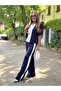 New Season Women's Modal Fabric Collar Zippered Stripe Detailed Suit - 5