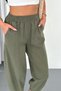 Women's Cotton Elastic Waist Stitching Detailed Khaki Gabardine Fabric Trousers - 7