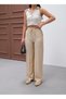 Women's Beige Linen Blended High Waist Loose Wide Leg Waist Tie Detail Thin Summer Palazzo Pants - 5