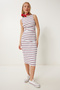 Women's White Gather Detailed Slit Stretchy Summer Knitted Dress An00243 - 2