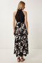 Women's Black Cream Halter Neck Patterned Belted Viscose Dress An00253 - 6