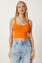 Women's Green Orange Zippered Corded Flexible 2-Piece Set Crop Knitted Blouse Mx00190 - 5