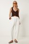Women's Ecru Pocket Gabardine Linen Trousers Ns00439