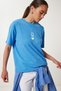 Women's Sky Blue Printed Oversize Knitted T-Shirt An00245 - 2