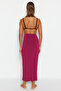 Burgundy Woven Maxi Beach Skirt Tbess23Et00021 - 5