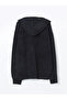 Black Hooded Young Men's Zippered Sweatshirt - 2