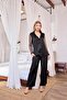 Lace and Tulle Long Sleeve Button Front Satin Pajama Set
