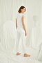 Women's Ecru Pajama Set with Lace on the Collar, Sleeves, and Shoulders, Buttoned Front - 5