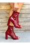 Happy Bordo Patent Leather Fishnet Detail 10 cm Heel Summer Boot Sandals - 5