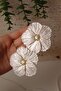 Polymer Clay Special Design White Pearlescent Earrings, Large Flower Earrings, Bridal Accessory - 6