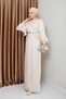 Yoryo Silk Hijab Evening Dress with Flywheel and Bow Detail Sleeve Mouth Tie Cream 1224 - 2