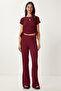 Textured Flexible Blouse Pants Suit Bordo Lzv0011