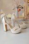 Women's 13 cm Platform Ecru Ankle Pearl Bridal Shoes - 5