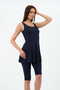 Women's Plain Lycra Tights Dress Swimsuit Navy Blue - 7