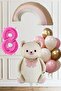 8Th Birthday Cream Bow Tie Bear Balloon Set with Pink Rainbow and 10 Balloons