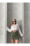 Slit Detail Linen Blended Mini Shorts Skirt Mıssetk2640