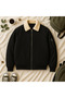 Unisex Black Plush White Collar Oversize Double Pocket Bomber Jacket College Jacket - 4
