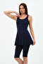 Women's Plain Lycra Tights Dress Swimsuit Navy Blue - 8