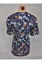 Women's Navy Blue U-Neck Short Sleeve Patterned Slit Woven Viscose Mother Combed Cotton T-Shirt - 3