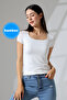 Bluff Square Collar Short Sleeve Bamboo Slim Fit Women's Blouse & Tshirt & T-Shirt - White