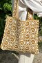 Women's Sun Jacquard Patterned Knitwear Hand&Shoulder Beach Bag Mustard-Vanilla Chax815 - 4
