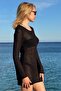 Women Spanish Sle Openwork Mini Knitwear Beach Dress Black Cw25S3025 - 2