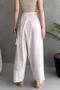 Women's Linen Look Loose Cut Beige Trousers with Tie Waist - 4