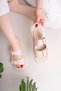 Beige Women's Daily Stylish Sandals with Buckle Detail