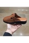 Women's Inside-Outside Genuine Leather Orthopedic Soft Massage Sole Tan Closed Front Slippers - 2