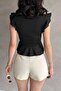 Women's Summer Black Blouse Flounce Crepe Fabric - 2