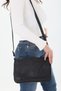 Women's Genuine Leather Medium Size Black Leaf Model Crossbody Bag