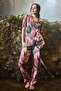 Leaf Patterned Front Buttoned Satin Bottom Top Set - 2