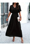 Women's Short Sleeve V-Neck Long Viscose Dress with Elastic Waist
