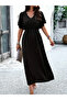 Women's Short Sleeve V-Neck Long Viscose Dress with Elastic Waist - 4