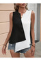 Women's sleeveless v neck colorblock import crepe blouse - 4