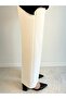 White Elastic Waist Large Size Lycra Piping Detailed Pipe Leg Trousers - 2