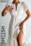 Off-White Perforated Long-Length Eyelet Embroidery Detail Dress - 5
