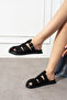 Women's Black Suede Buckle Knitted Strap Slippers |   Comfortable Sole Daily Summer Slippers - 4