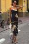 Floral Print and Slit Detail Sleeveless Low-Cut Piece Layered Tulle Women's Dress Multi Color - 5