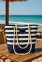 Women's Beach Bag, Zipper Bag, Striped Rope Drawstring, Women's Bag, with Pocket Inner Lining - 3