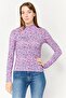 Women Mock Neck Long Sleeves Allover Print Top, Multicolor