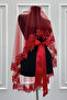 Red Bridal Veil Set with Sparkling Crystal Glass Beads and Sequins Embroidered Henna Veil 6 Pieces - 7